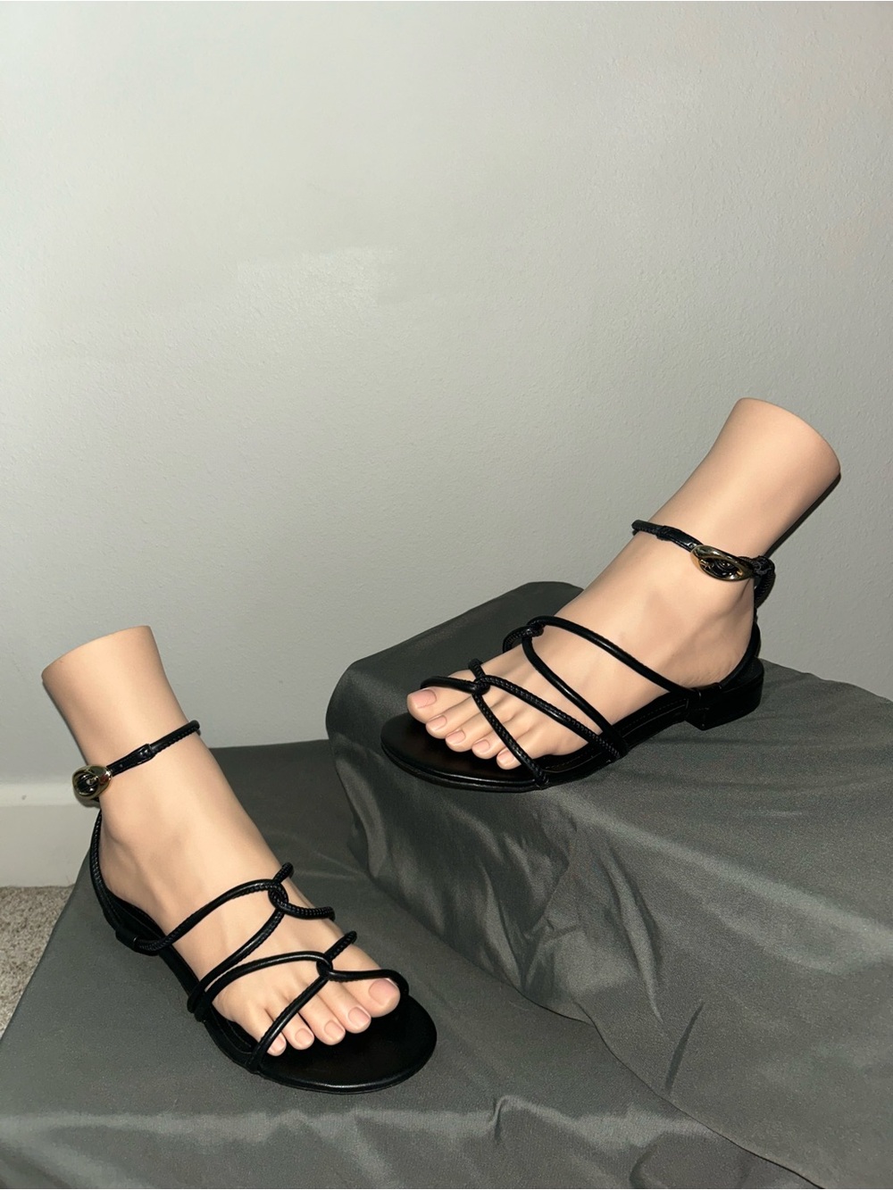 NEE Arezzo Women’s Black Strappy Ankle-Sling Sandals Mis Match Size 7/7.5